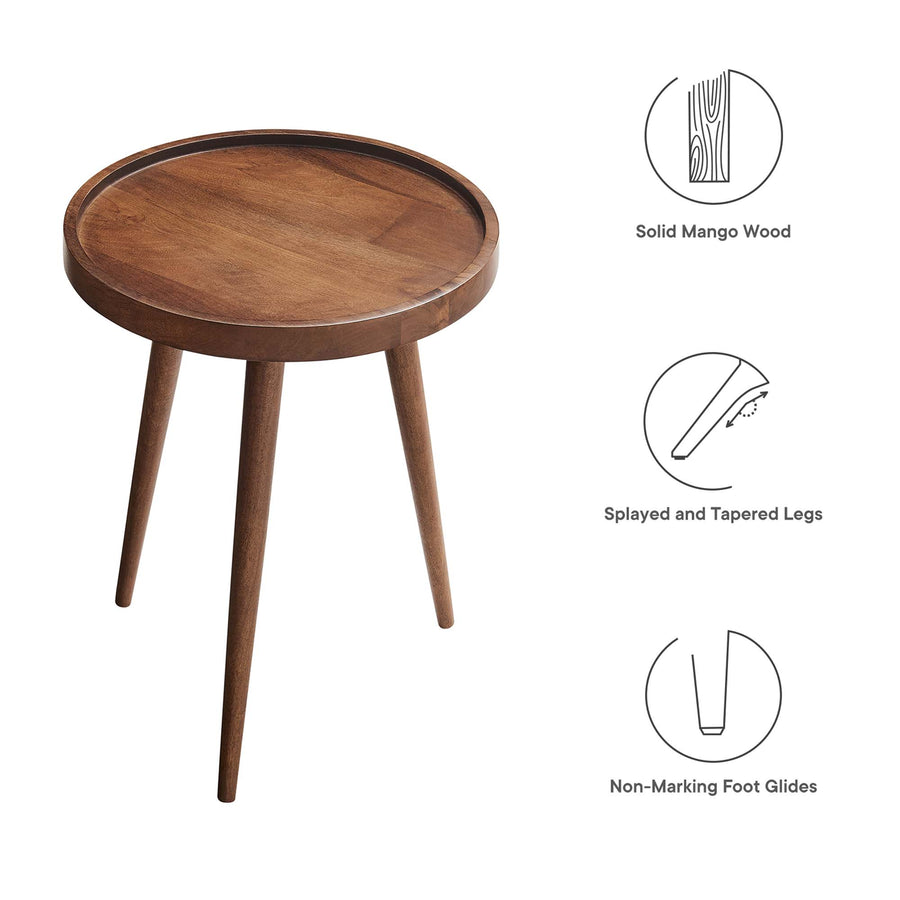 Seren Round Wood Side Table in Walnut