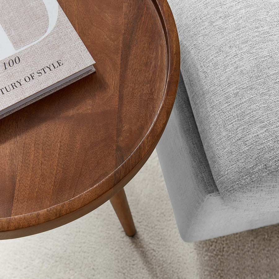 Seren Round Wood Side Table in Walnut