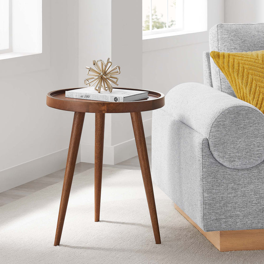 Seren Round Wood Side Table in Walnut