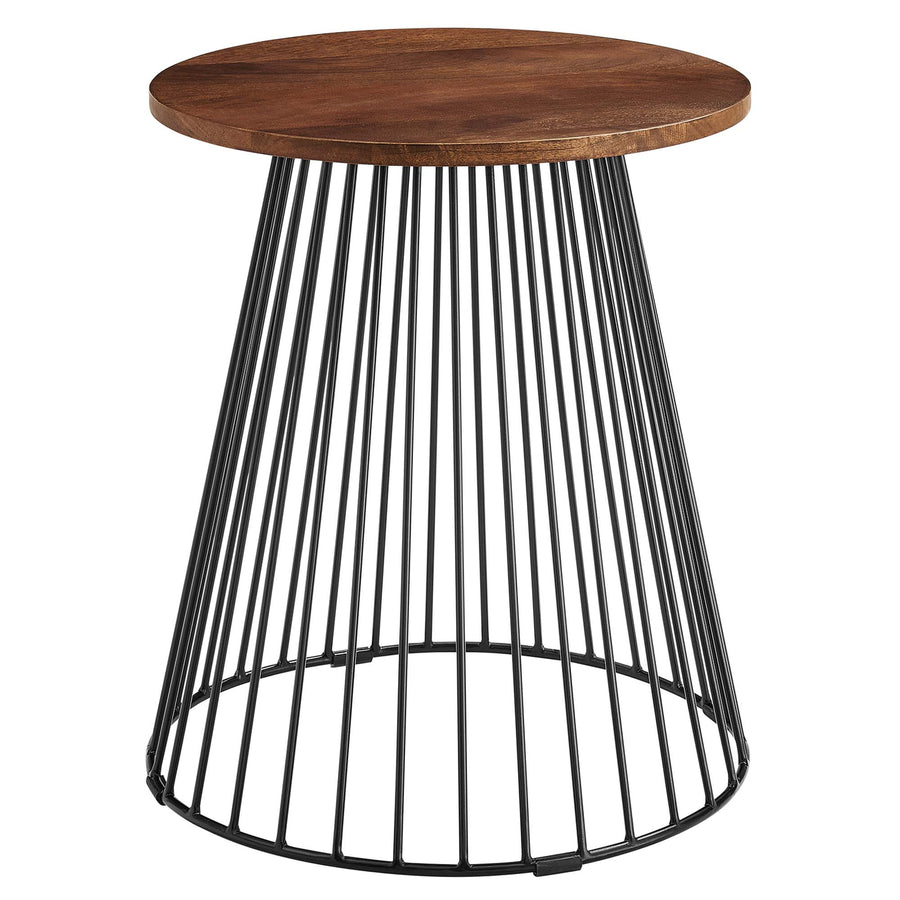 Malmo Round Wood and Metal Side Table in Walnut