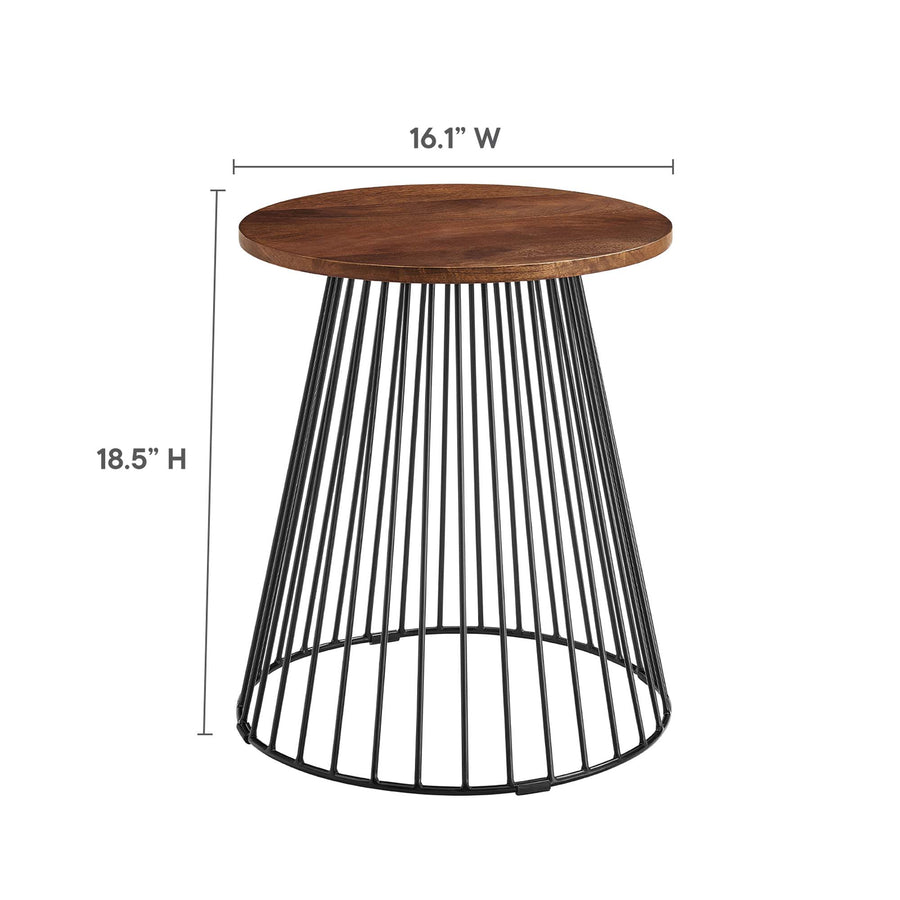 Malmo Round Wood and Metal Side Table in Walnut