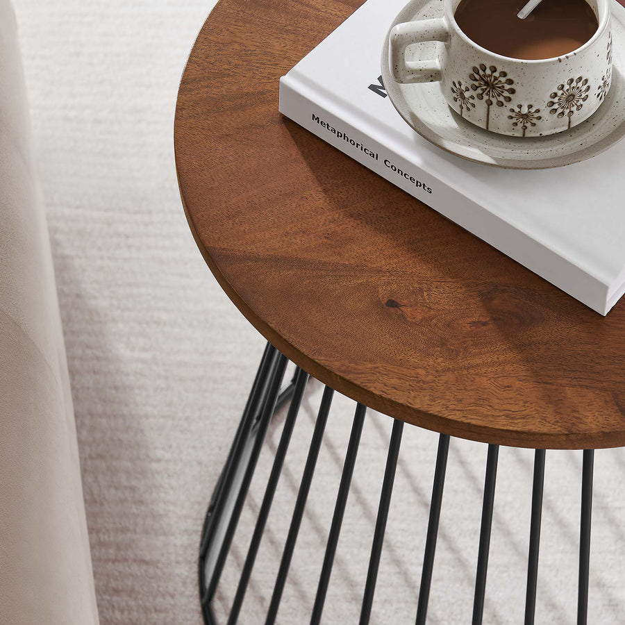 Malmo Round Wood and Metal Side Table in Walnut