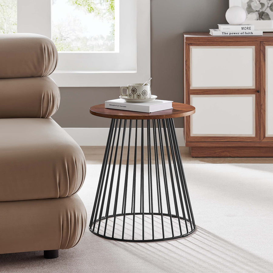 Malmo Round Wood and Metal Side Table in Walnut