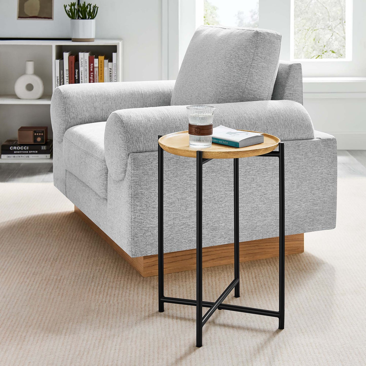 Xilo Round Wood and Metal Side Table by Furniture For America