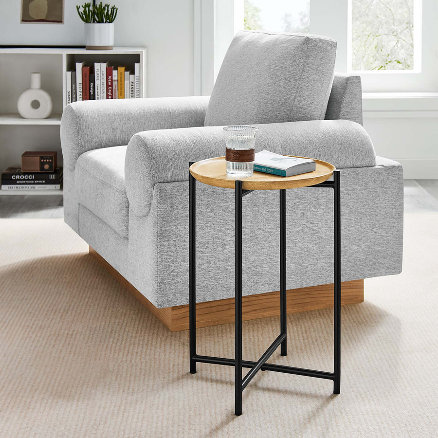 Sundborg Round Wood and Metal Side Table in Oak