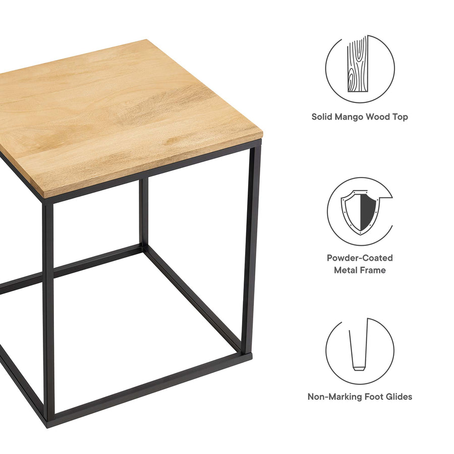 Selje Square Wood and Metal Side Table in Oak
