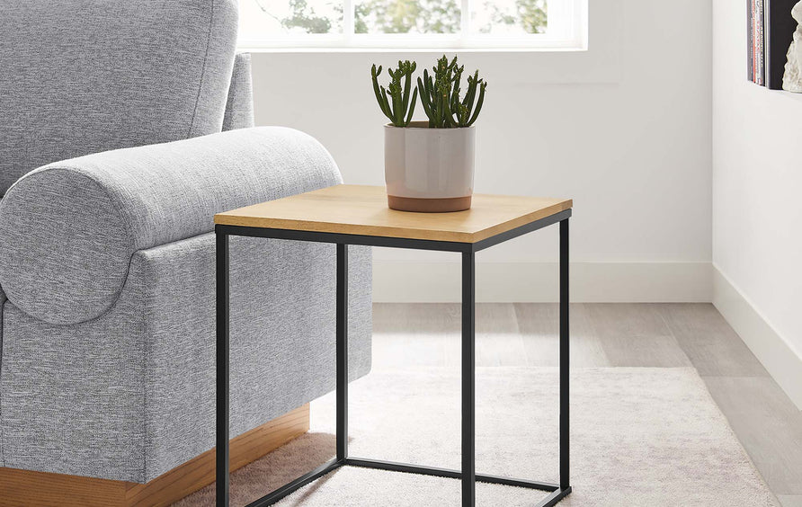 Selje Square Wood and Metal Side Table in Oak