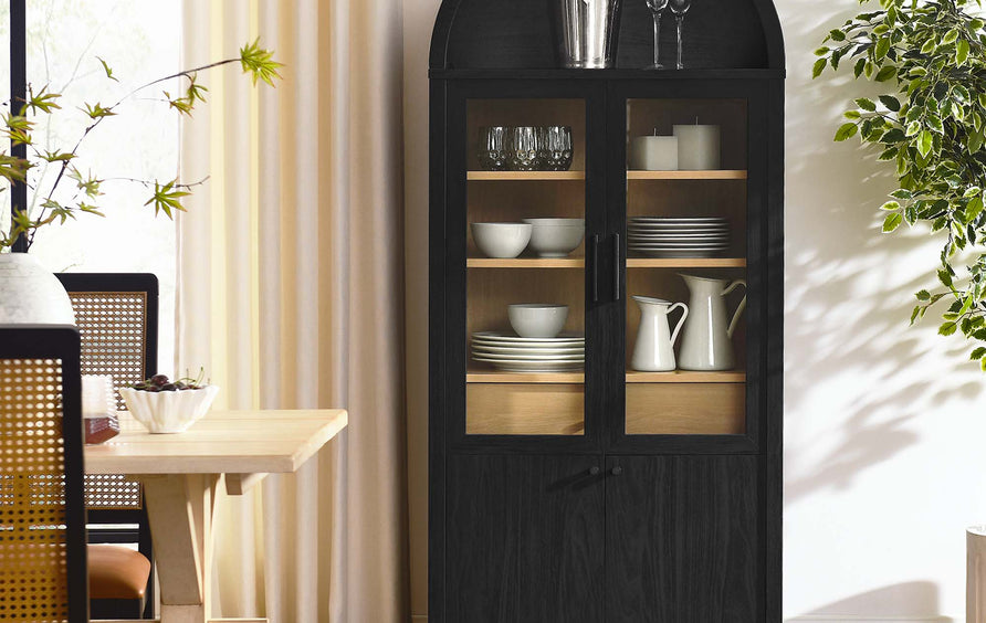 Citron Arched Tall Display Cabinet in Black Oak