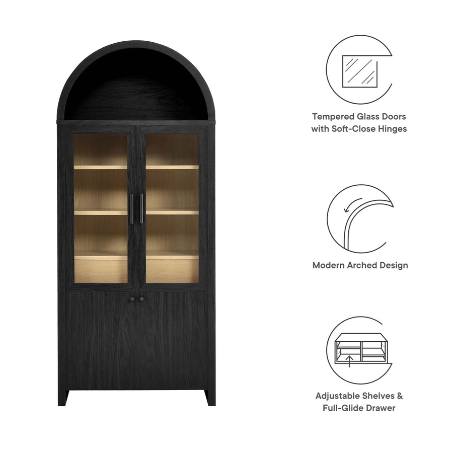 Citron Arched Tall Display Cabinet in Black Oak