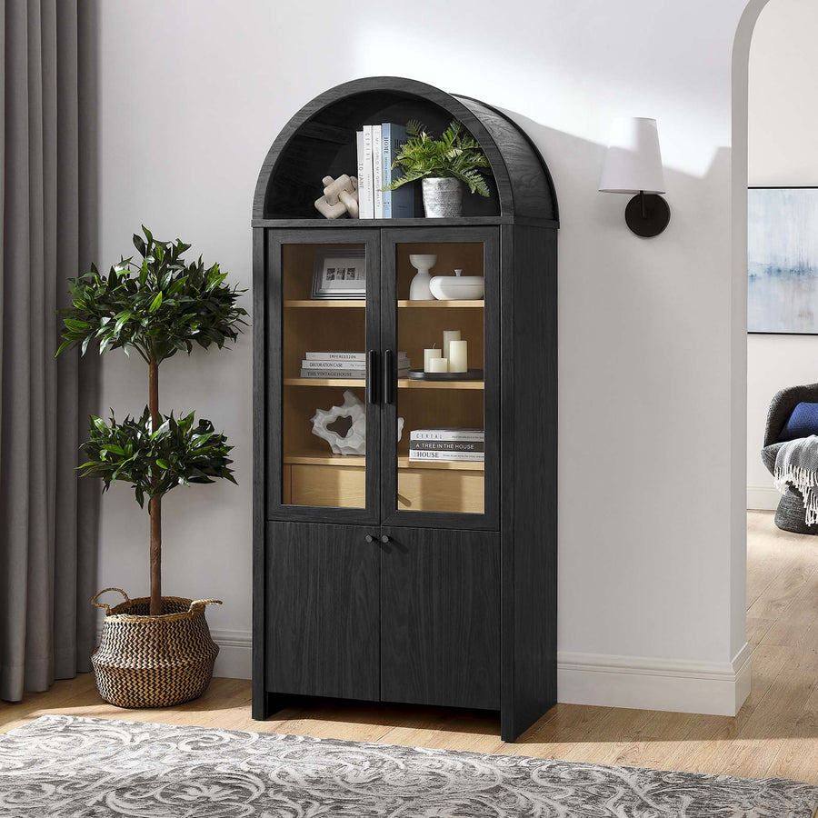 Citron Arched Tall Display Cabinet in Black Oak
