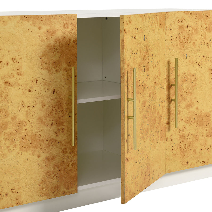 Russet 69 Inch Burl Wood Sideboard Buffet TV Stand in White Bleached Burl