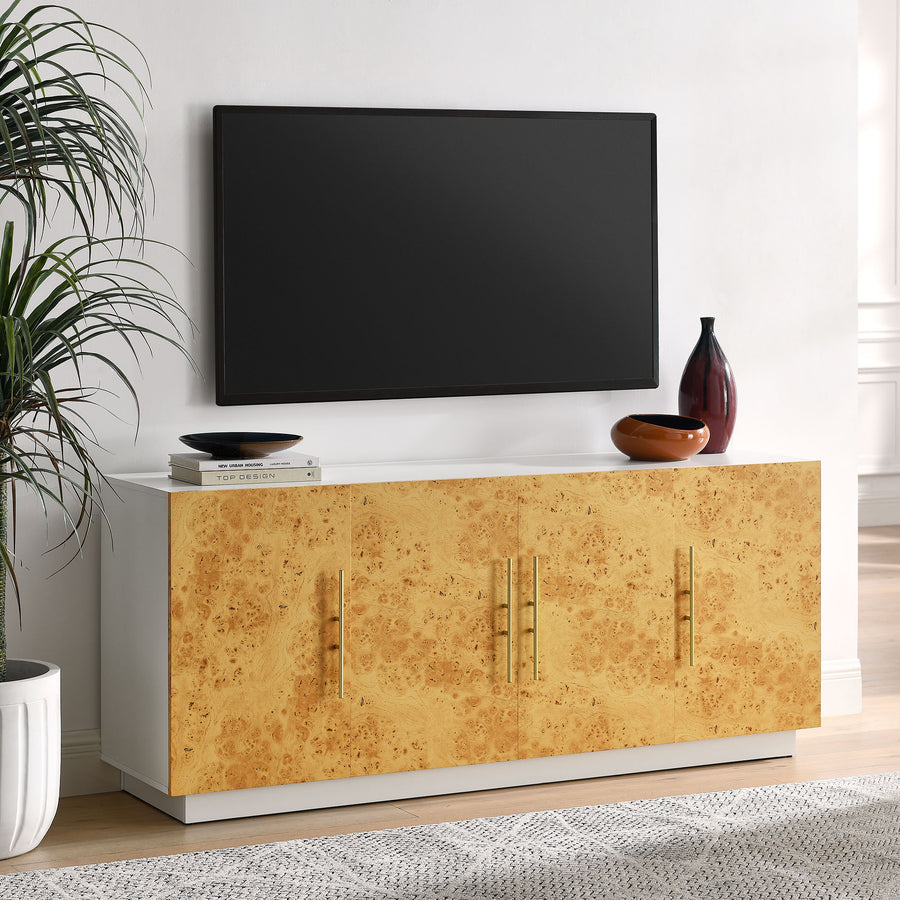 Russet 69 Inch Burl Wood Sideboard Buffet TV Stand in White Bleached Burl