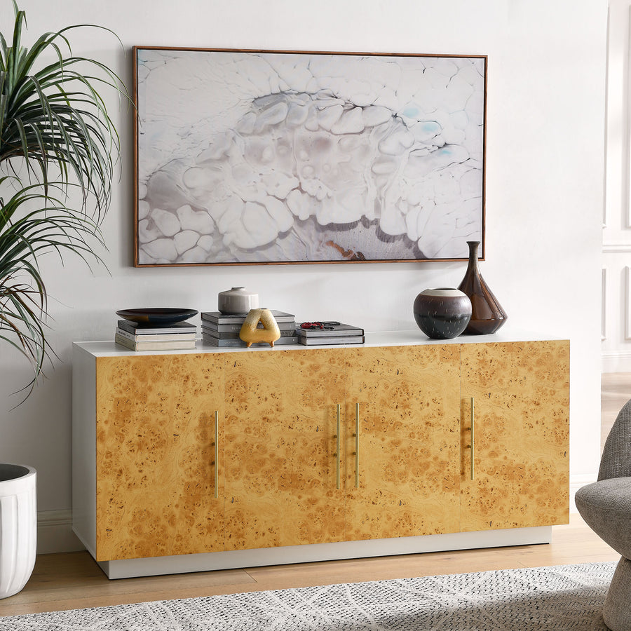 Russet 69 Inch Burl Wood Sideboard Buffet TV Stand in White Bleached Burl