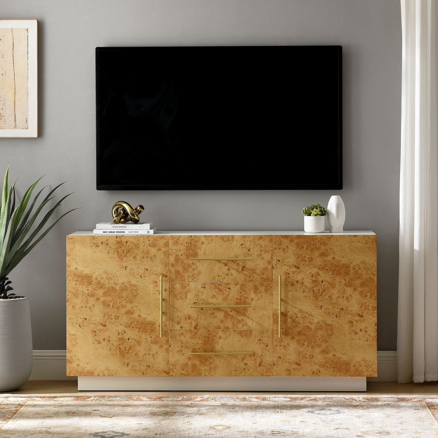 Russet 59 Inch Burl Wood Sideboard Buffet TV Stand in White Bleached Burl