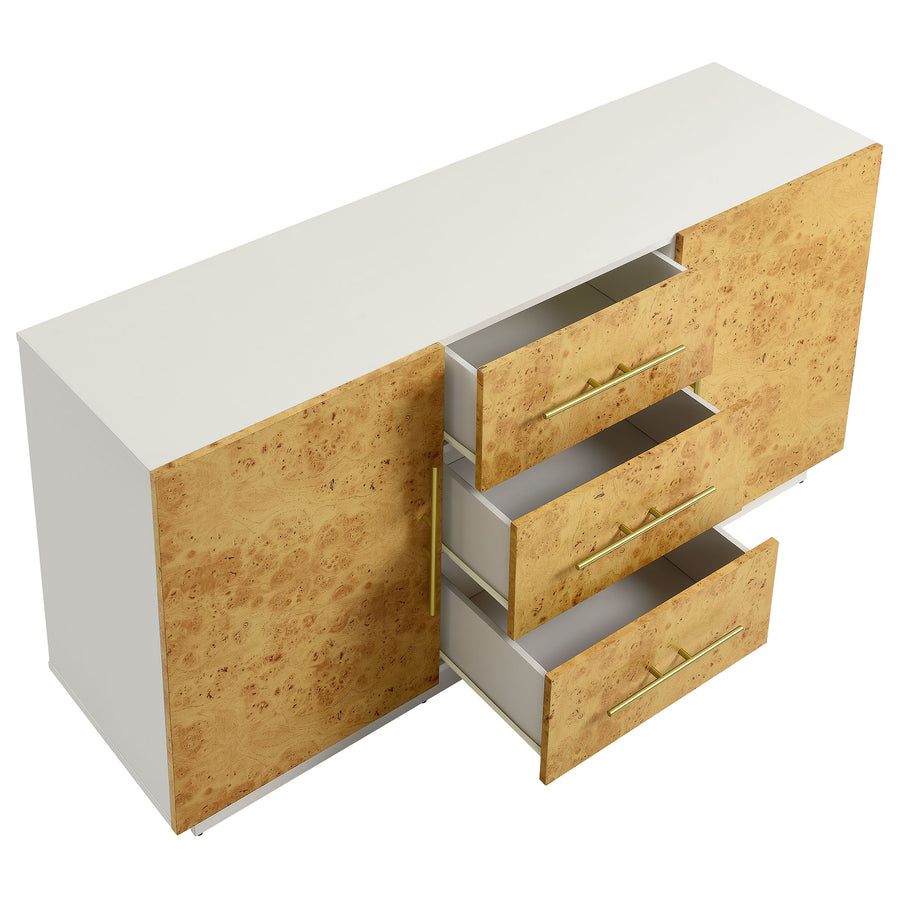 Russet 59 Inch Burl Wood Sideboard Buffet TV Stand in White Bleached Burl