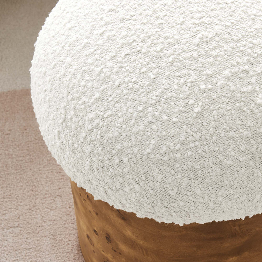 Wilhelmina Boucle Upholstered Ottoman in Ivory Burl
