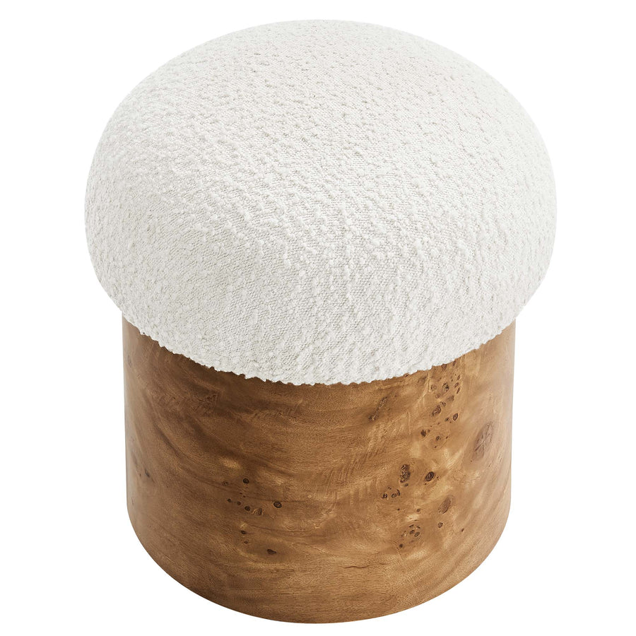 Wilhelmina Boucle Upholstered Ottoman in Ivory Burl