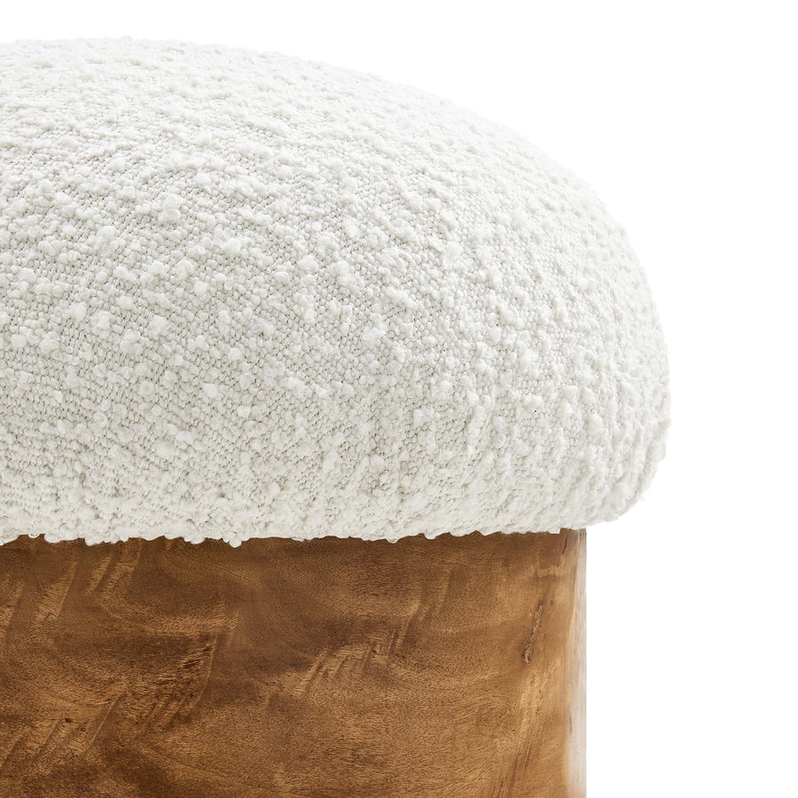 Wilhelmina Boucle Upholstered Ottoman in Ivory Burl
