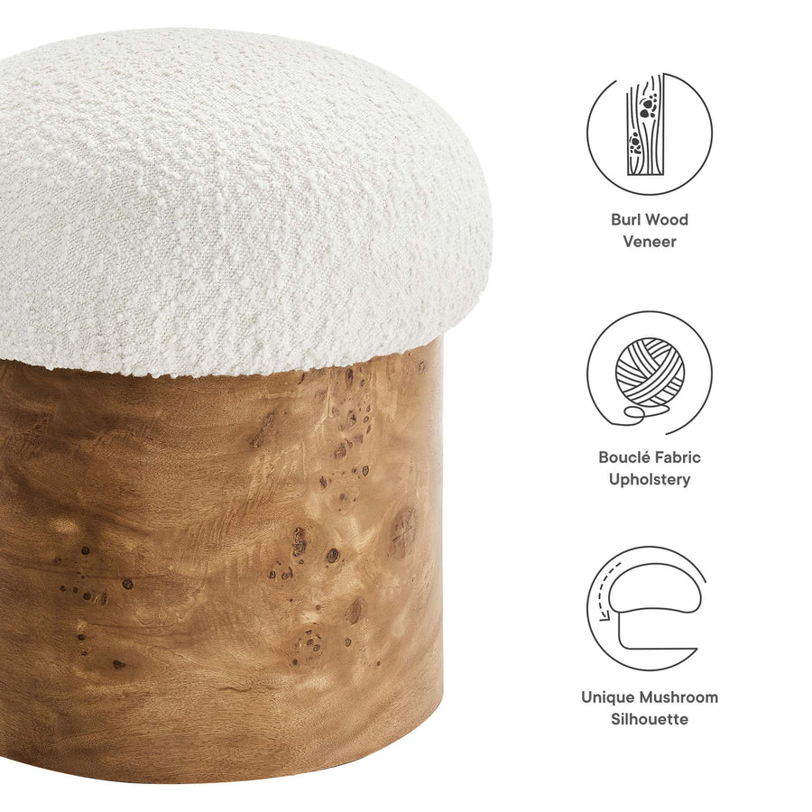 Wilhelmina Boucle Upholstered Ottoman in Ivory Burl