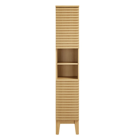 Render Tall Narrow Bathroom Storage Cabinet in Oak