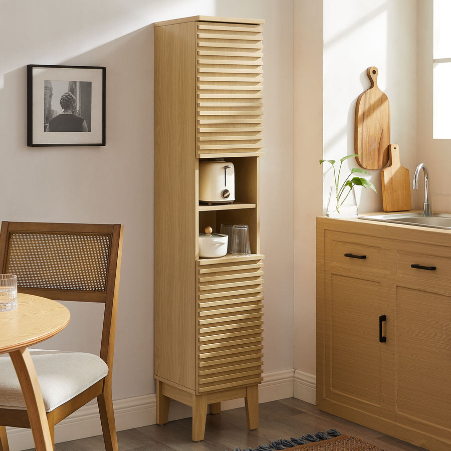 Vera Tall Narrow Bathroom Storage Cabinet in Oak