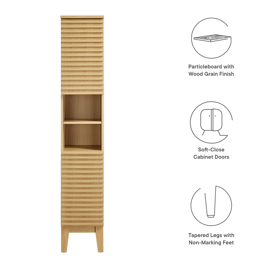Vera Tall Narrow Bathroom Storage Cabinet in Oak