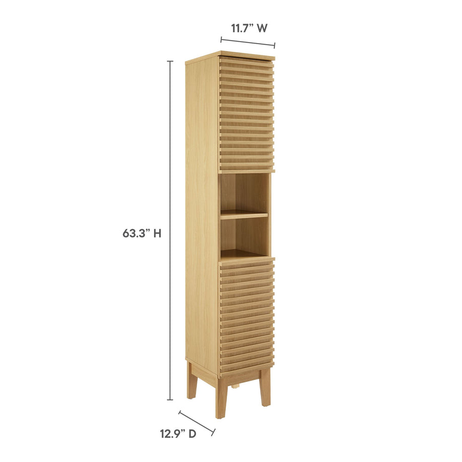 Vera Tall Narrow Bathroom Storage Cabinet in Oak