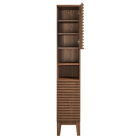 Render Tall Narrow Bathroom Storage Cabinet in Walnut