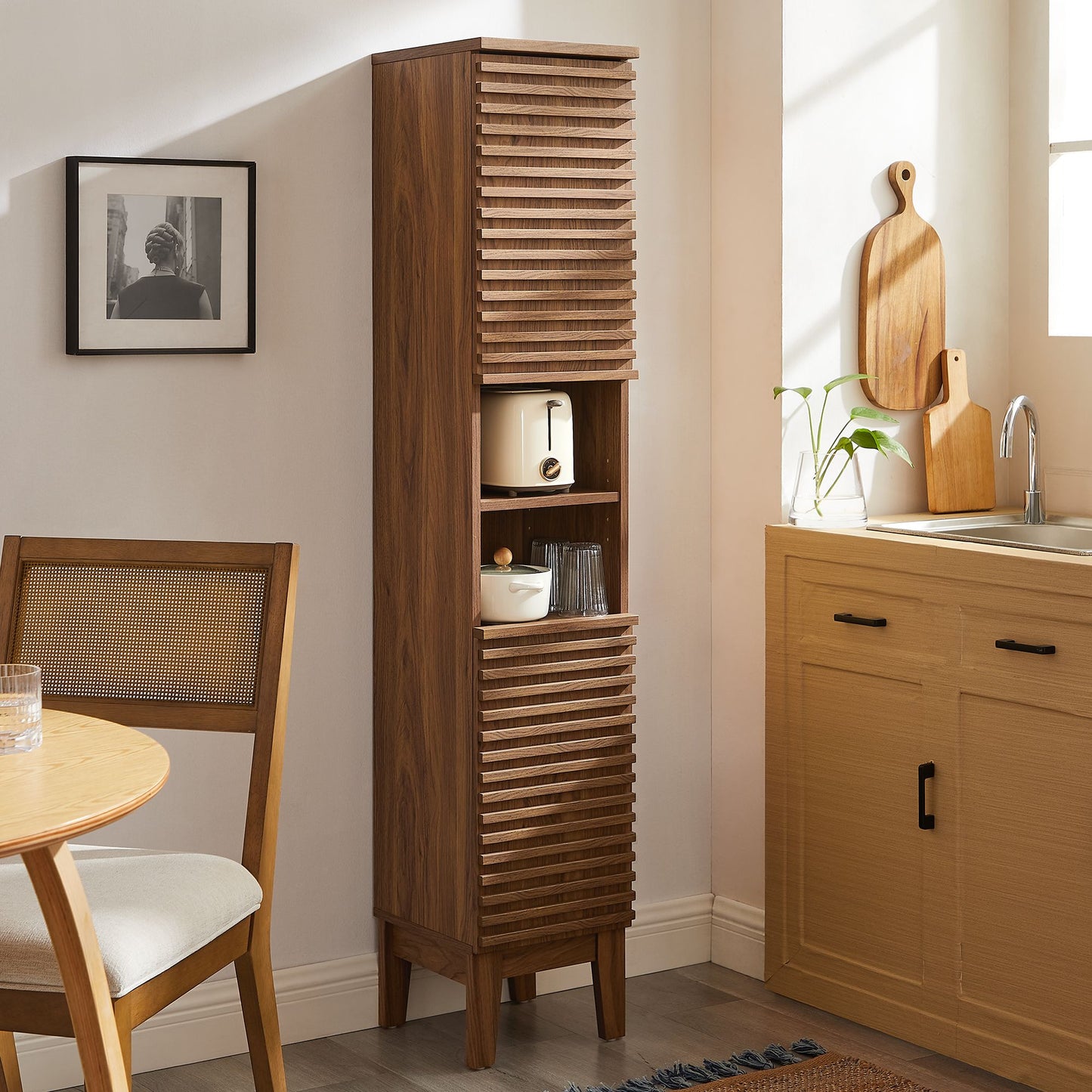 Vera Tall Narrow Bathroom Storage Cabinet in Walnut