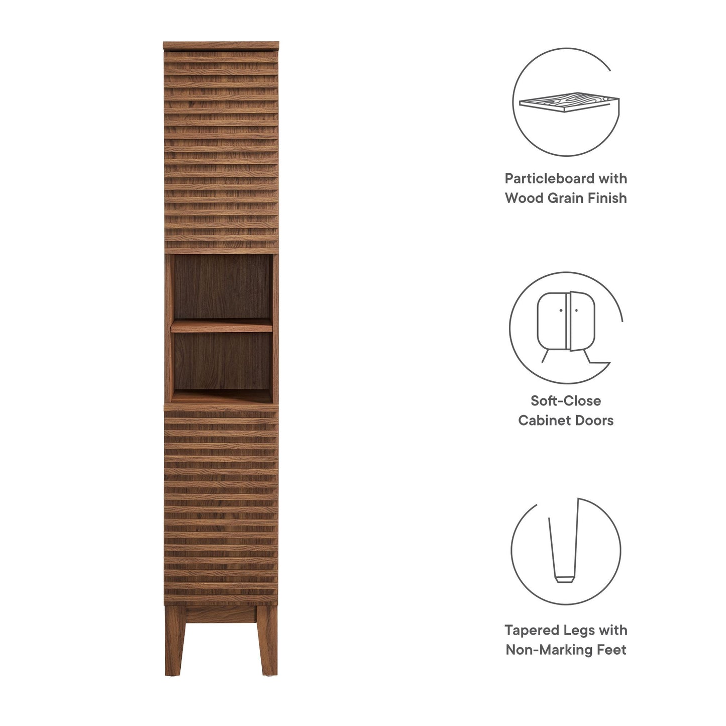 Vera Tall Narrow Bathroom Storage Cabinet in Walnut