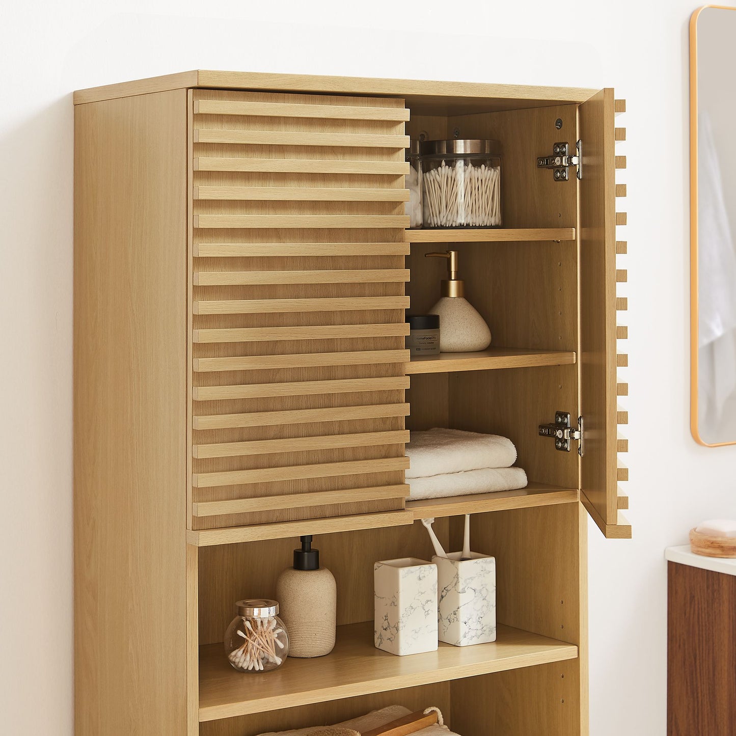 Vera Tall Bathroom Storage Cabinet in Oak