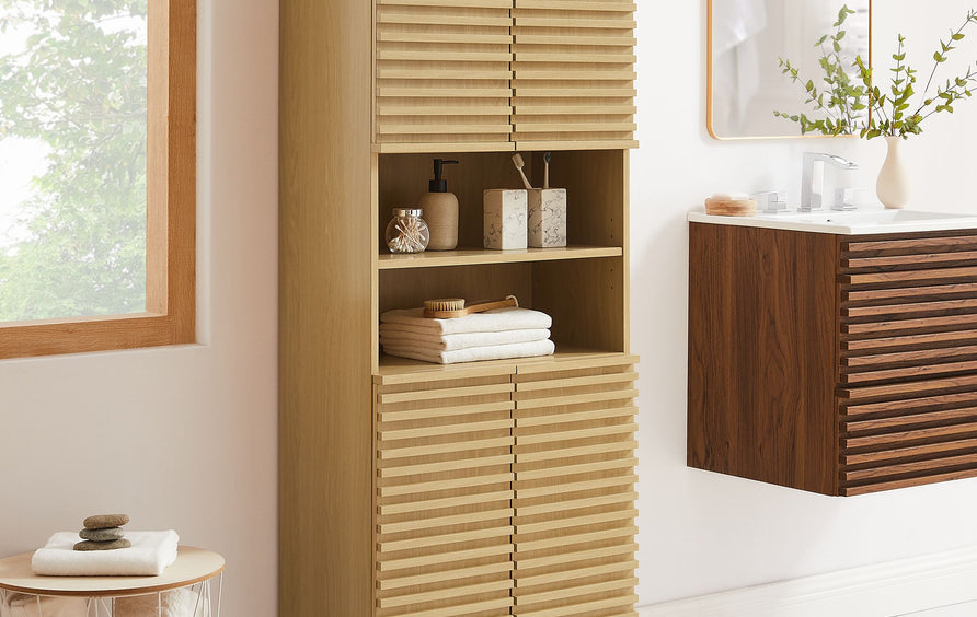 Vera Tall Bathroom Storage Cabinet in Oak