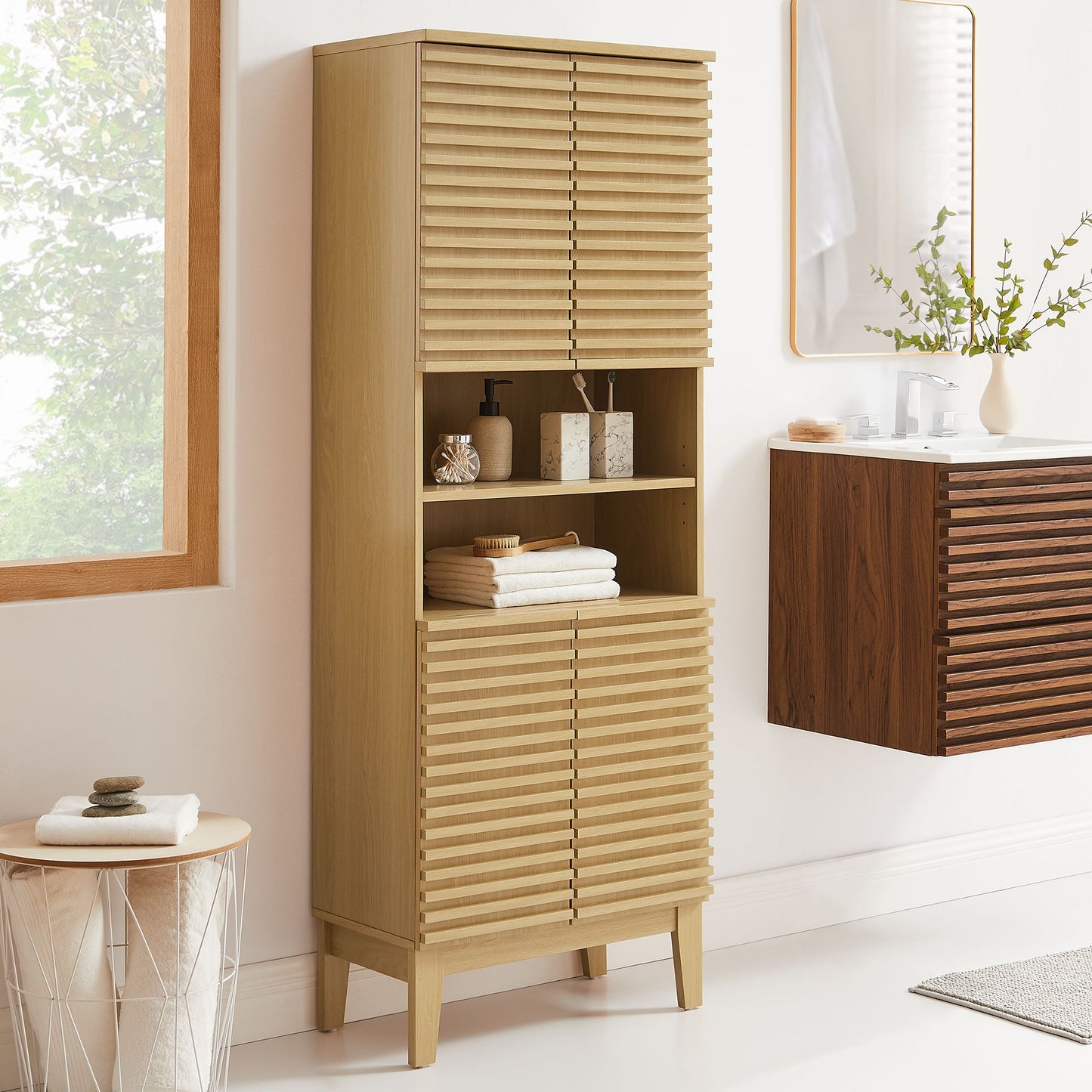 Vera Tall Bathroom Storage Cabinet in Oak