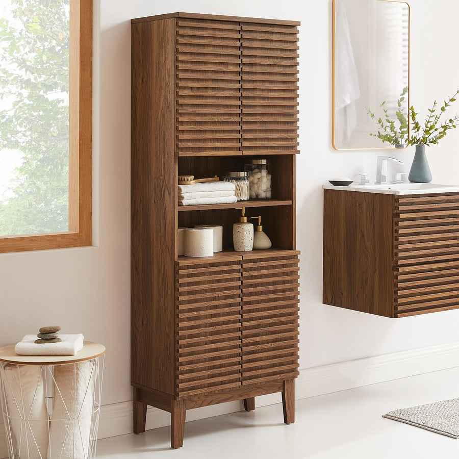 Vera Tall Bathroom Storage Cabinet in Walnut
