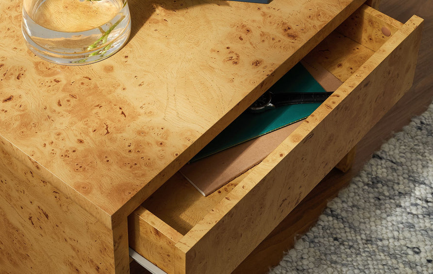 Haven 1-Drawer Burl Wood Nightstand in Natural