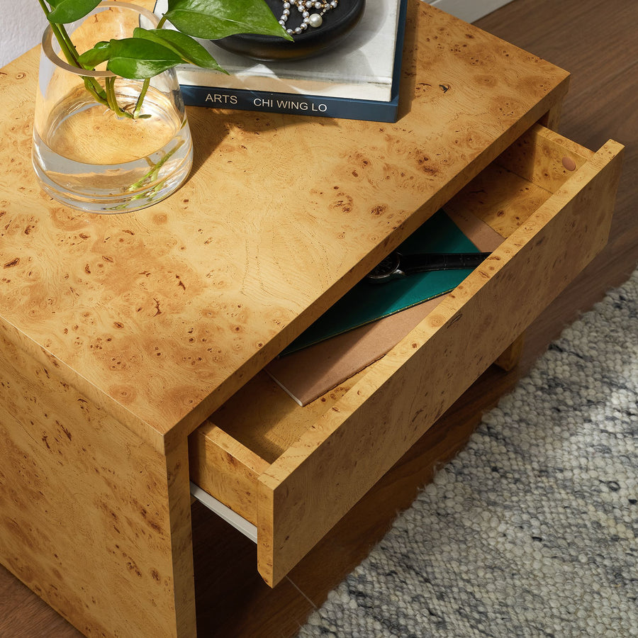 Haven 1-Drawer Burl Wood Nightstand in Natural