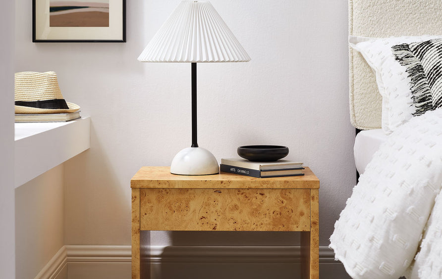 Haven 1-Drawer Burl Wood Nightstand in Natural