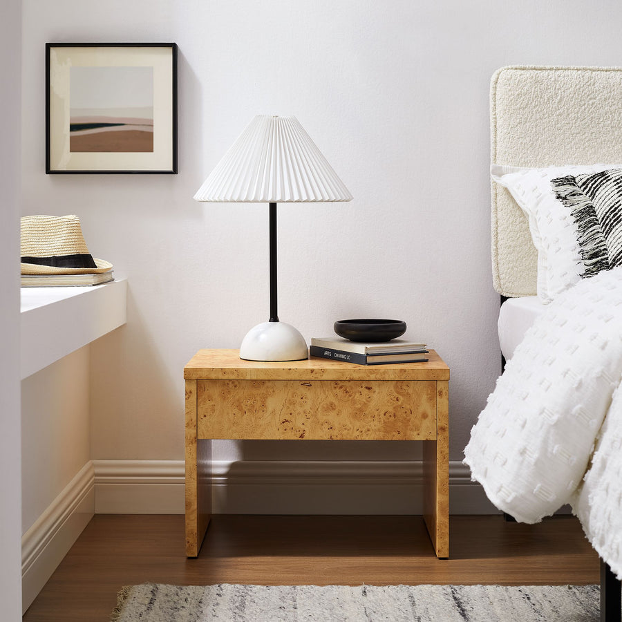 Haven 1-Drawer Burl Wood Nightstand in Natural
