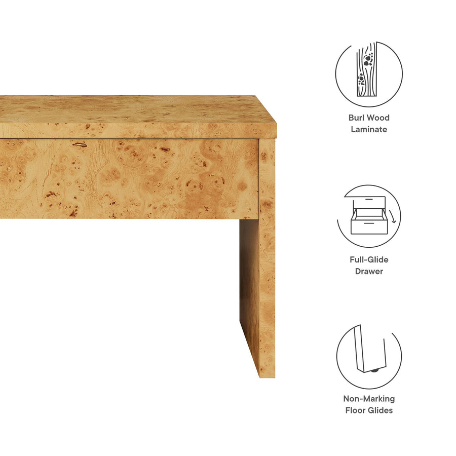 Haven 1-Drawer Burl Wood Nightstand in Natural
