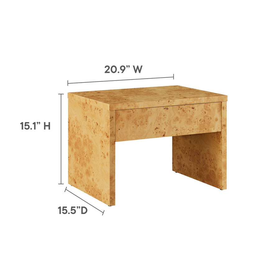 Haven 1-Drawer Burl Wood Nightstand in Natural