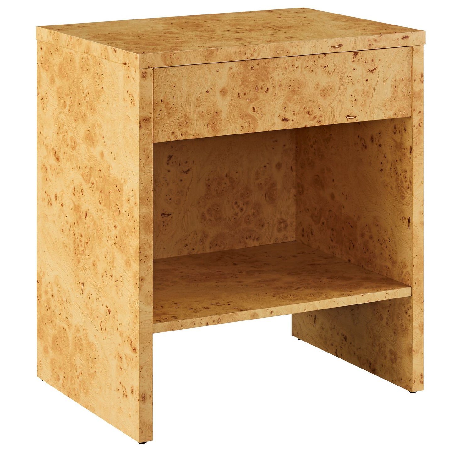 Hudson 1-Drawer Burl Wood Nightstand With Shelf by Furniture For America