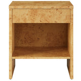 Haven 1-Drawer Burl Wood Nightstand With Shelf in Natural
