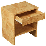 Haven 1-Drawer Burl Wood Nightstand With Shelf in Natural
