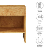Haven 1-Drawer Burl Wood Nightstand With Shelf in Natural