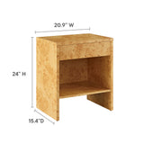 Haven 1-Drawer Burl Wood Nightstand With Shelf in Natural