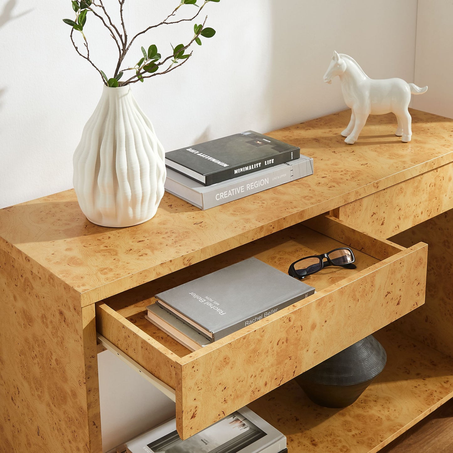 Hudson 2-Drawer Burl Wood Console Table by Furniture For America