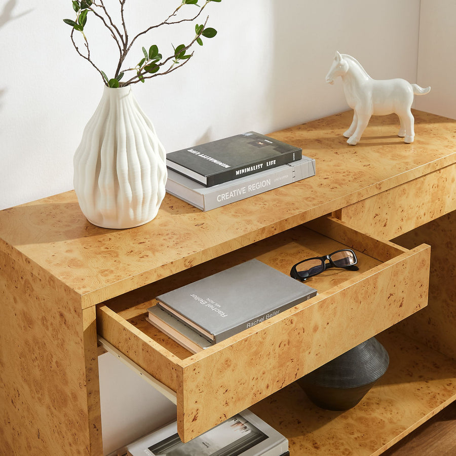 Haven 2-Drawer Burl Wood Console Table in Natural