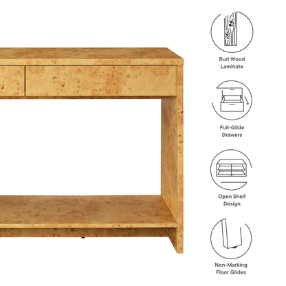 Hudson 2-Drawer Burl Wood Console Table by Furniture For America