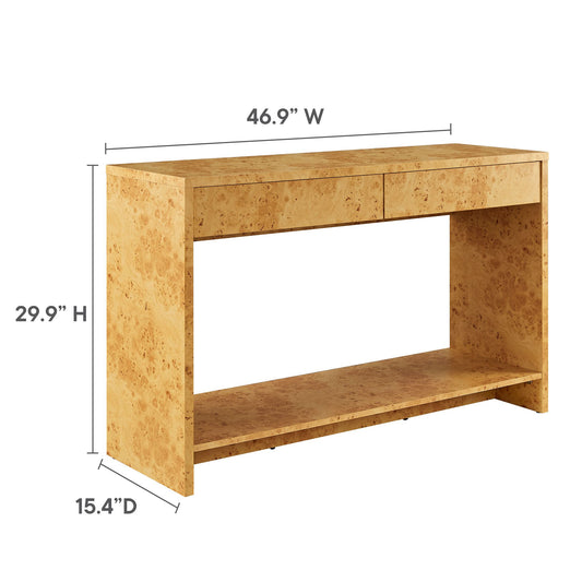 Hudson 2-Drawer Burl Wood Console Table by Furniture For America