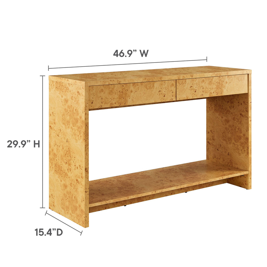 Haven 2-Drawer Burl Wood Console Table in Natural